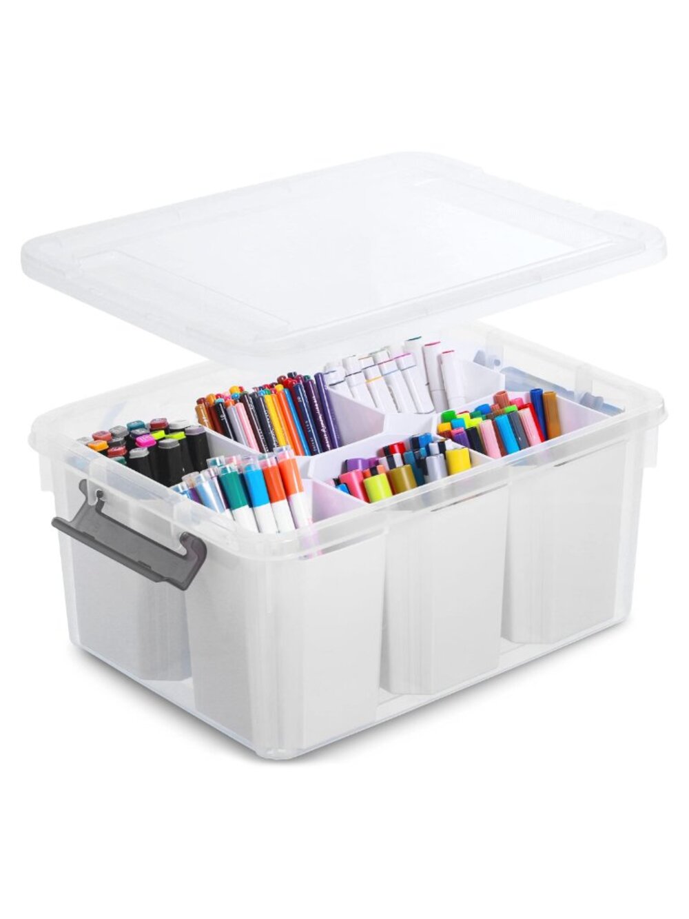 Clear Plastic Craft Storage Bin Lid 6 Dividers 17QT Stackable